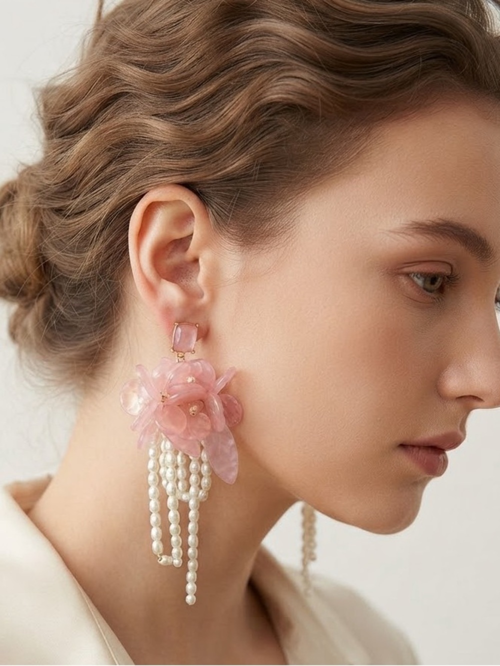Pink Floral Dangle Earrings